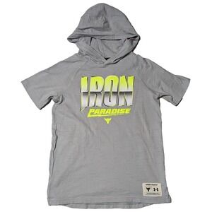 UNDER ARMOUR PROJECT ROCK IRON PARADISE Boys Medium Gray ‎ Loose Hooded T-Shirt